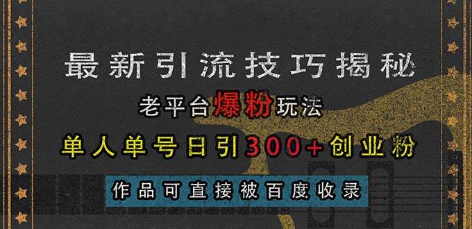 （13445期）最新引流技巧揭秘，老平台爆粉玩法，单人单号日引300+创业粉，作品可直…-网创空间