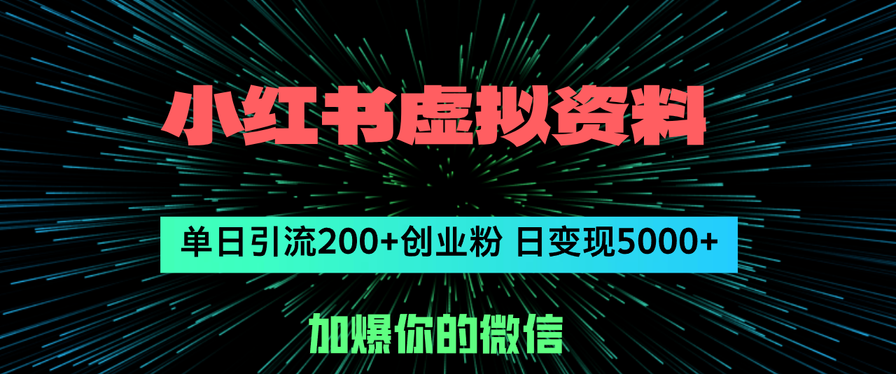 （12164期）小红书虚拟资料日引流200+创业粉，单日变现5000+-网创空间