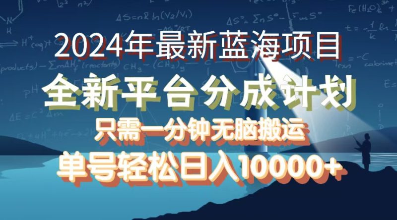 (12486期)2024年最新蓝海项目,全新分成平台,可单号可矩阵,单号轻松月入10000+-网创空间