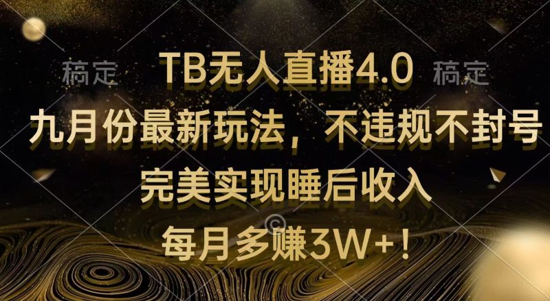 (12513期)TB无人直播4.0九月份最新玩法 不违规不封号 完美实现睡后收入 每月多赚3W+-网创空间