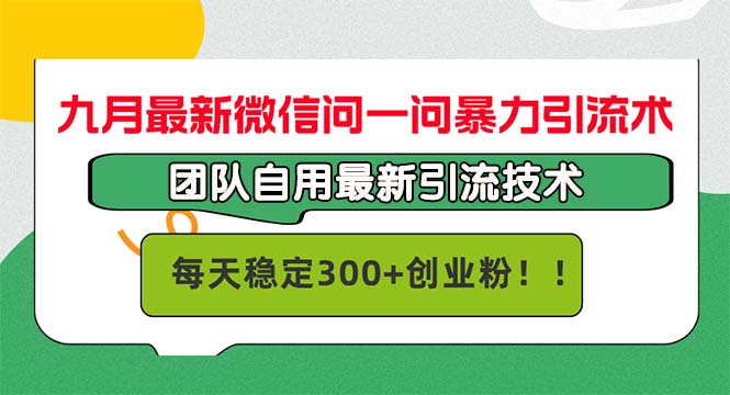 九月最新微信问一问暴力引流术，团队自用引流术，每天稳定300+创…-网创空间
