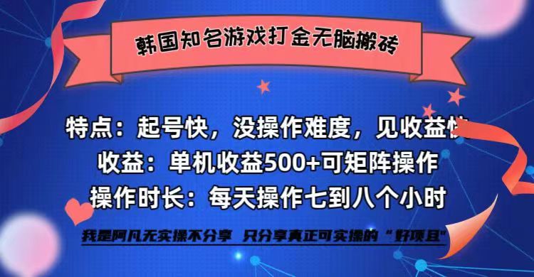 （12852期）韩国知名游戏打金无脑搬砖单机收益500+-网创空间