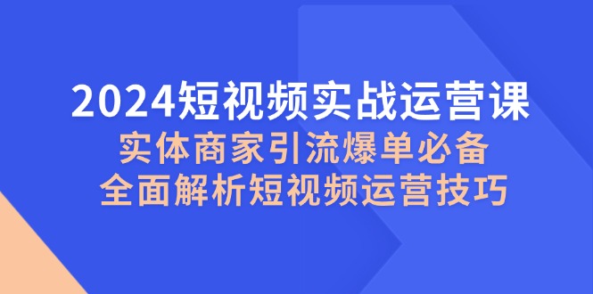 （12987期）2024短视频实战运营课，实体商家引流爆单必备，全面解析短视频运营技巧-网创空间