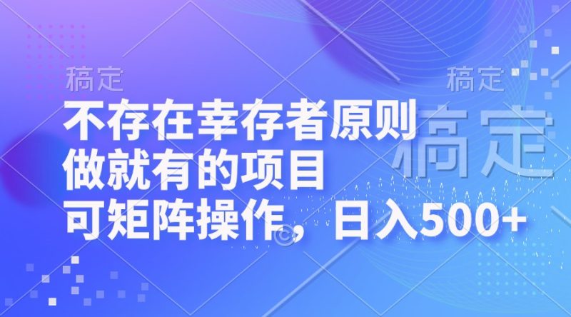 （12989期）不存在幸存者原则，做就有的项目，可矩阵操作，日入500+-网创空间