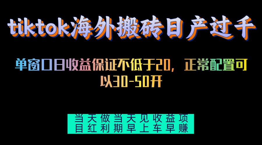 （13079期）tiktok海外搬砖项目单机日产过千当天做当天见收益-网创空间