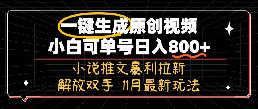 （13215期）11月最新玩法小说推文暴利拉新，一键生成原创视频，小白可单号日入800+…-网创空间