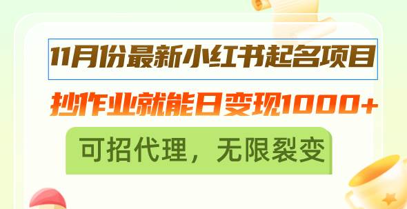 （13256期）11月份最新小红书起名项目，抄作业就能日变现1000+，可招代理，无限裂变-网创空间