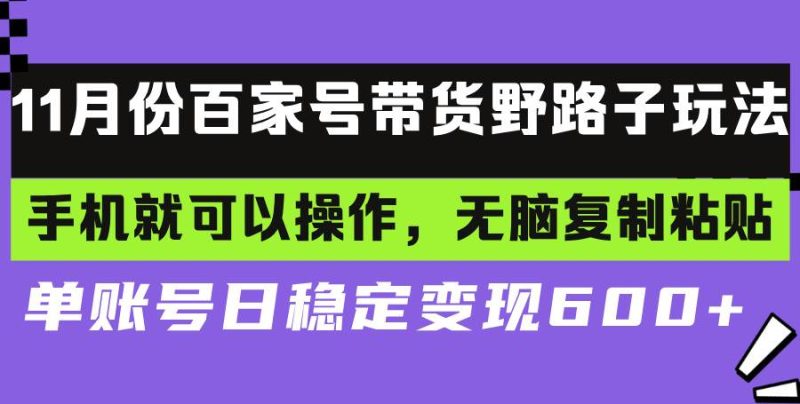 (13281期)百家号带货野路子玩法 手机就可以操作,无脑复制粘贴 单账号日稳定变现…-网创空间
