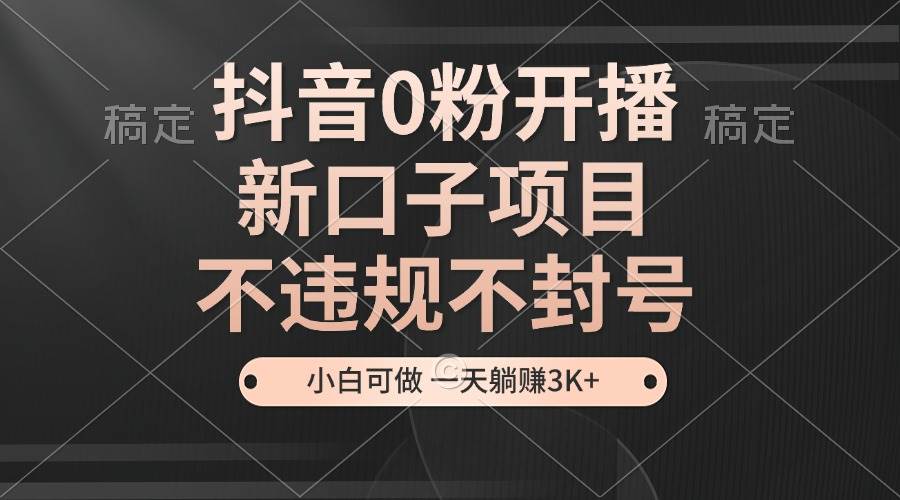 （13301期）抖音0粉开播，新口子项目，不违规不封号，小白可做，一天躺赚3K+-网创空间