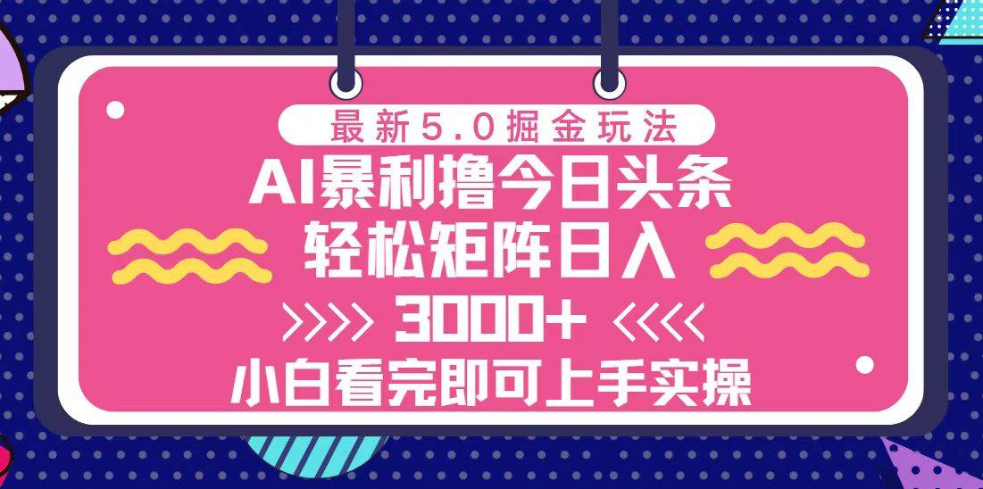 （13398期）今日头条最新5.0掘金玩法，轻松矩阵日入3000+-网创空间