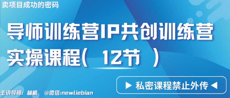 导师训练营3.0IP共创训练营私密实操课程(12节)-卖项目的密码成功秘诀-网创空间