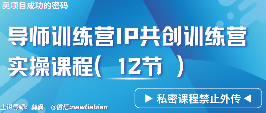 导师训练营3.0IP共创训练营私密实操课程（12节）-卖项目的密码成功秘诀-网创空间