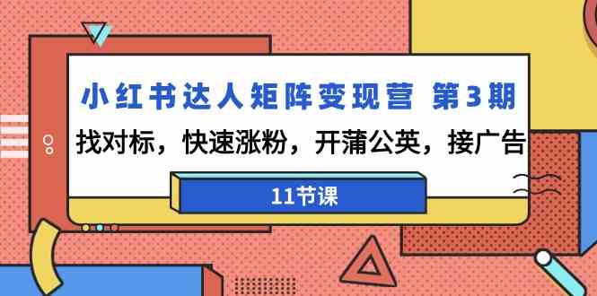 小红书达人矩阵变现营第3期，找对标，快速涨粉，开蒲公英，接广告（11节课）-网创空间
