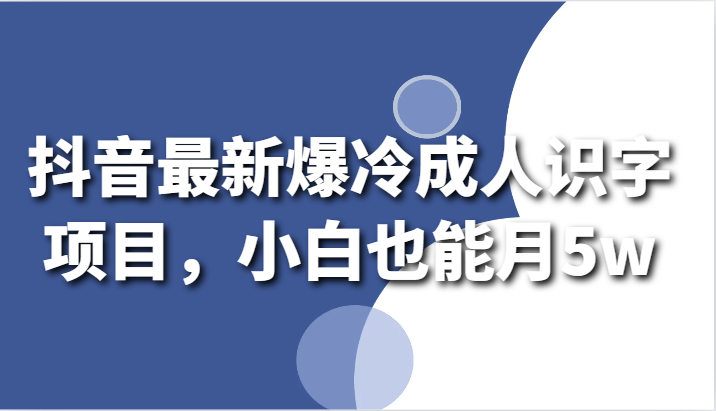 抖音最新爆冷成人识字项目，小白也能月5w-网创空间
