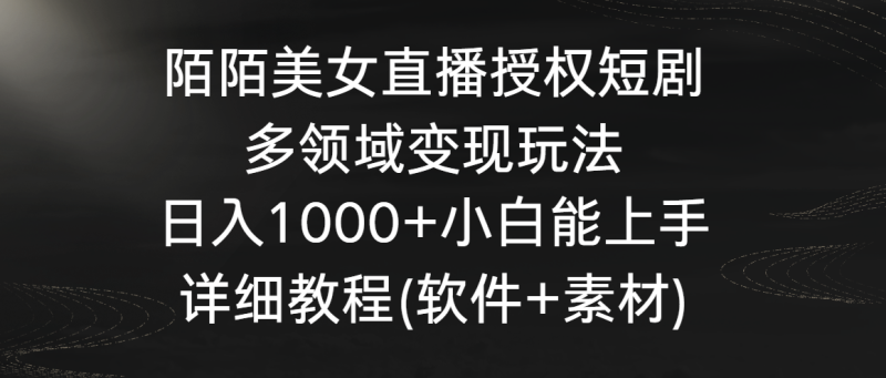 陌陌美女直播授权短剧，多领域变现玩法，日入1000+小白能上手，详细教程-网创空间