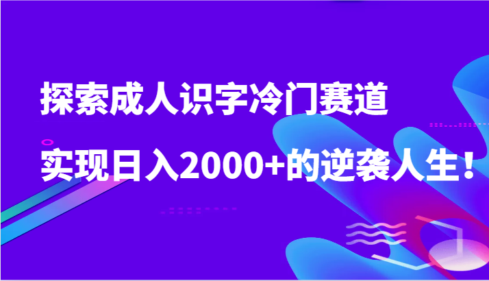 探索成人识字冷门赛道，实现日入2000+的逆袭人生！-网创空间