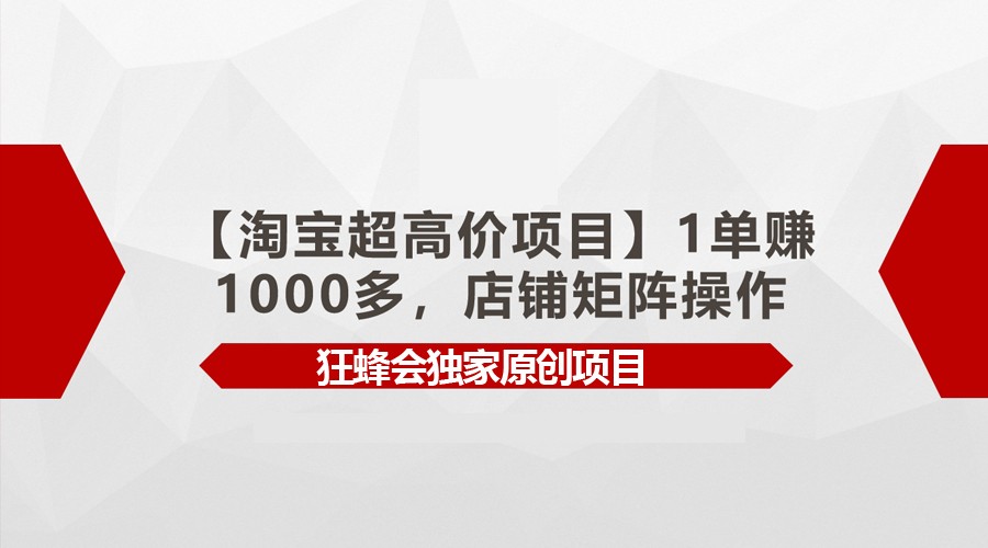 【淘宝超高价项目】1单赚1000多，店铺矩阵操作-网创空间