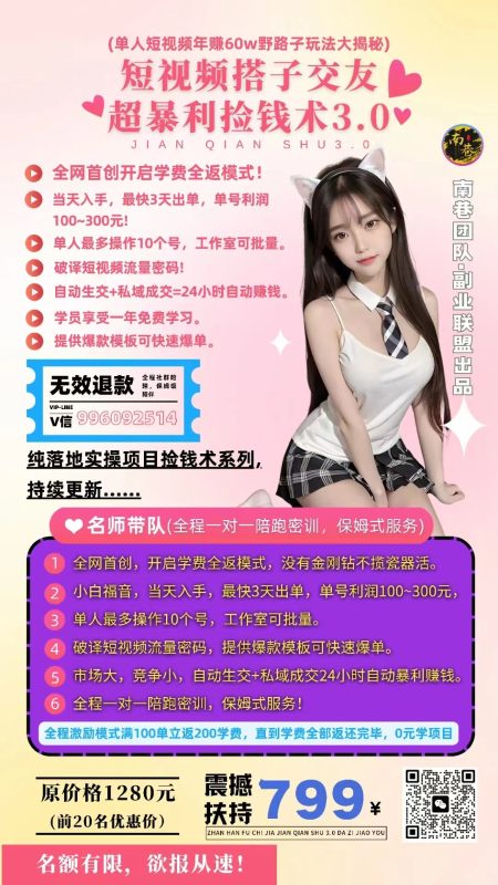 单人短视频年赚60w野路子玩法大揭秘(短视频搭子交友超暴利捡钱术3.0)-网创空间