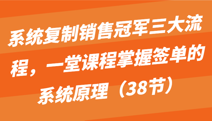 系统复制销售冠军三大流程，一堂课程掌握签单的系统原理（38节）-网创空间