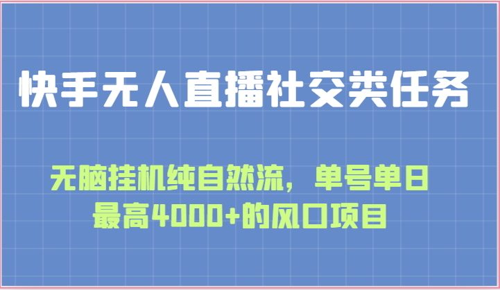 快手无人直播社交类任务：无脑挂机纯自然流，单号单日最高4000+的风口项目-网创空间