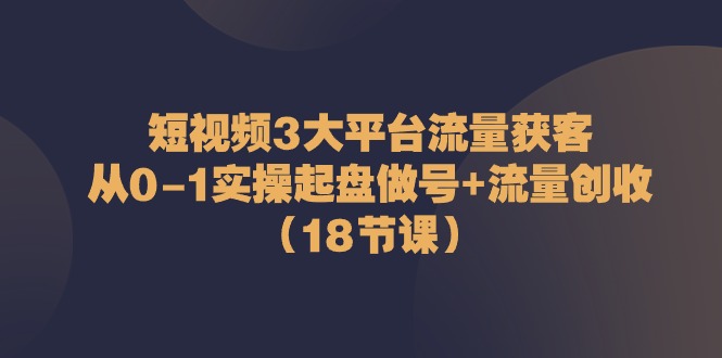短视频3大平台流量获客：从0-1实操起盘做号+流量创收（18节课）-网创空间