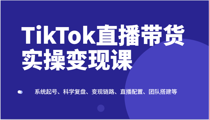 TikTok直播带货实操变现课：系统起号、科学复盘、变现链路、直播配置、团队搭建等-网创空间