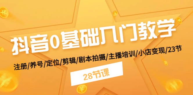 抖音0基础入门教学 注册/养号/定位/剪辑/剧本拍摄/主播培训/小店变现/28节-网创空间