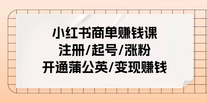 小红书商单赚钱课：注册/起号/涨粉/开通蒲公英/变现赚钱（25节课）-网创空间