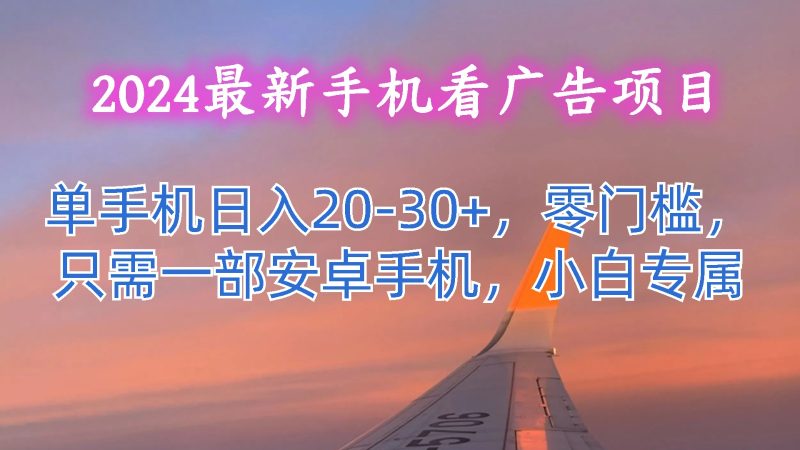 2024最新手机看广告项目，单手机日入20-30+，零门槛，只需一部安卓手机，小白专属-网创空间
