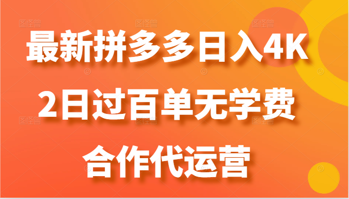 最新拼多多，日入4K+，2日过百单无学费，合作代运营-网创空间