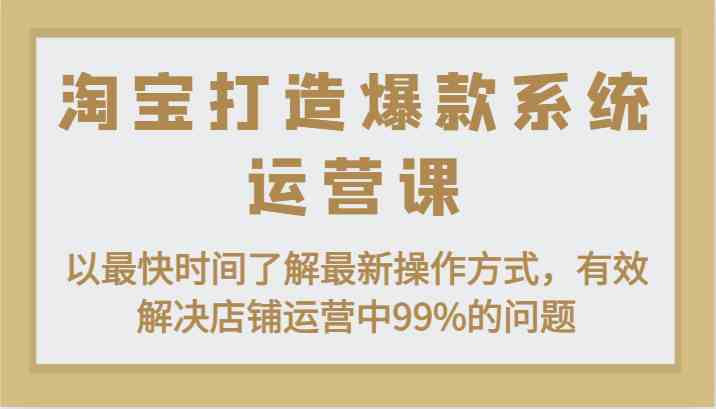 淘宝打造爆款系统运营课：以最快时间了解最新操作方式，有效解决店铺运营中99%的问题-网创空间