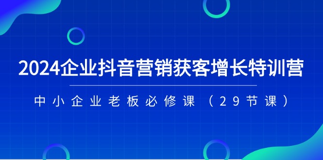 2024企业抖音营销获客增长特训营，中小企业老板必修课（29节课）-网创空间