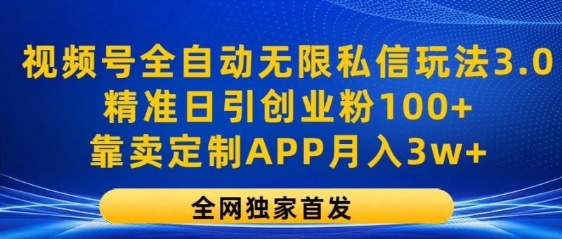 视频号全自动无限私信玩法3.0，精准日引创业粉100+，靠卖定制APP月入3w+-网创空间