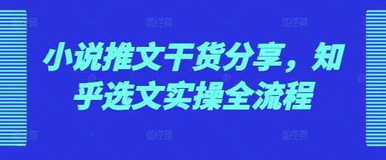 小说推文干货分享，知乎选文实操全流程-网创空间