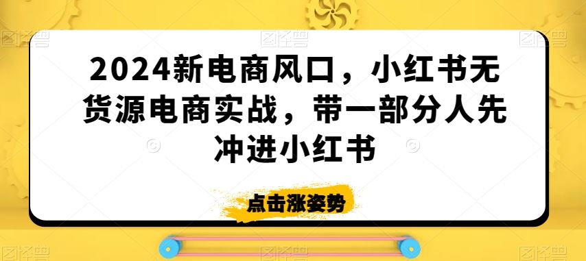 2024新电商风口，小红书无货源电商实战，带一部分人先冲进小红书-网创空间