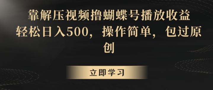 靠解压视频撸蝴蝶号播放收益，轻松日入500，操作简单，包过原创【揭秘】-网创空间