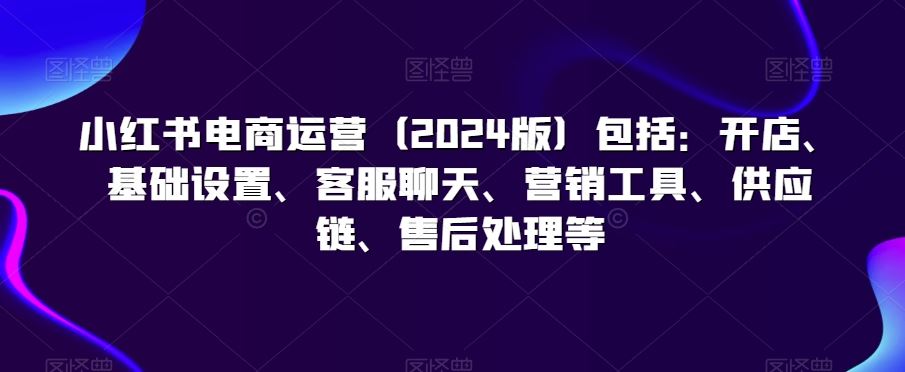 小红书电商运营（2024版）包括：开店、基础设置、客服聊天、营销工具、供应链、售后处理等-网创空间