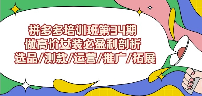 拼多多培训班第34期：做高价女装必盈利剖析选品/测款/运营/推广/拓展-网创空间