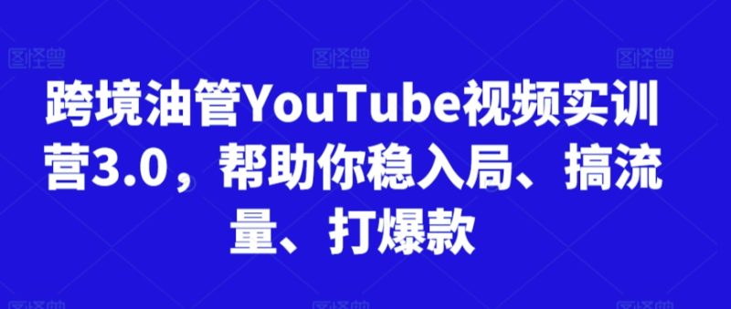 跨境油管YouTube视频实训营3.0,帮助你稳入局、搞流量、打爆款-网创空间
