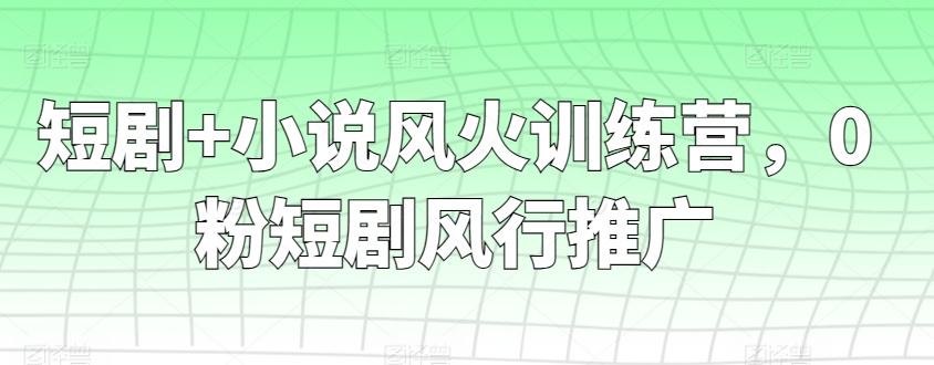 短剧+小说风火训练营，0粉短剧风行推广-网创空间