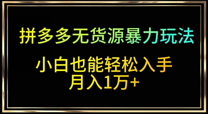拼多多无货源暴力玩法，全程干货，小白也能轻松入手，月入1万+-网创空间