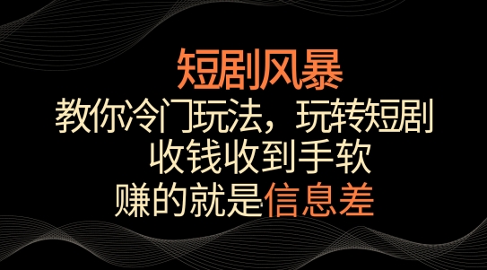 短剧风暴，教你冷门玩法，玩转短剧，收钱收到手软-网创空间