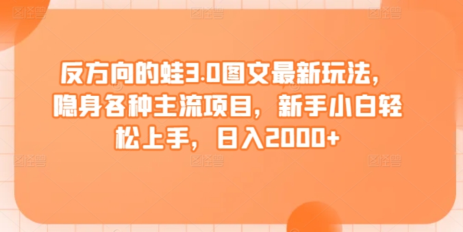 反方向的蛙3.0图文最新玩法，隐身各种主流项目，新手小白轻松上手，日入2000+-网创空间