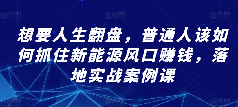 想要人生翻盘，普通人该如何抓住新能源风口赚钱，落地实战案例课-网创空间