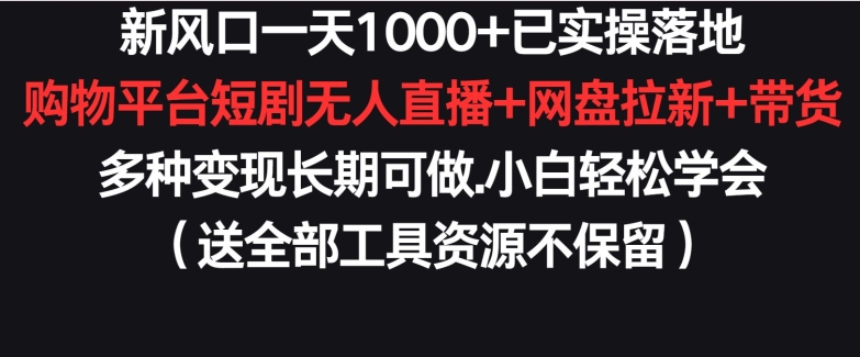 新风口一天1000+已实操落地购物平台短剧无人直播+网盘拉新+带货多种变现长期可做-网创空间