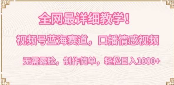 全网最详细教学，视频号蓝海赛道，口播情感视频，无需露脸，制作简单，轻松实现日入1000+-网创空间