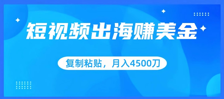 短视频出海赚美金，复制粘贴批量操作，小白轻松掌握，月入4500美刀-网创空间