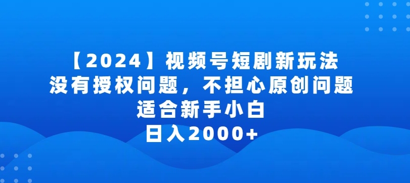 2024视频号短剧玩法，没有授权问题，不担心原创问题，适合新手小白，日入2000+-网创空间