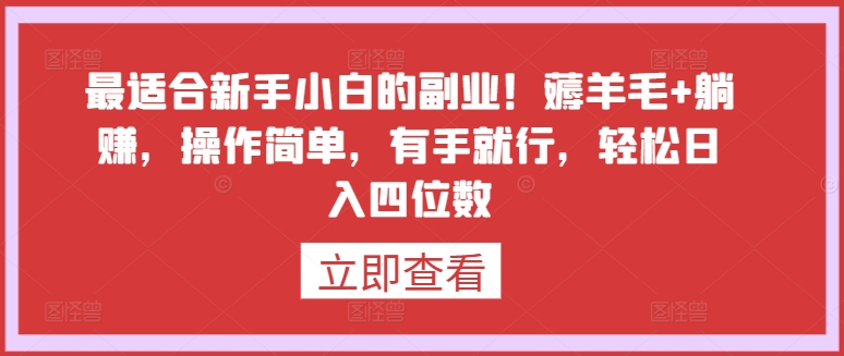 最适合新手小白的副业！薅羊毛+躺赚，操作简单，有手就行，轻松日入四位数-网创空间