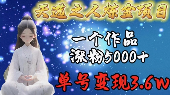 天选之人炼金项目，一个作品涨粉5000+，单号变现3.6w-网创空间